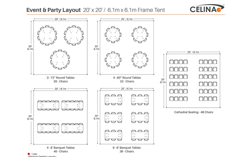 20x20 framed tent with mixed layouts
